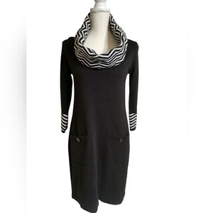Black and White Cowl Neck Sweater Dress